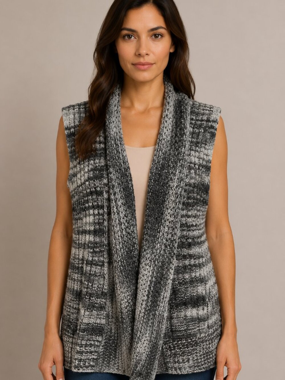 Dressbarn Woman 22/24 Gray Wool Blend Open Front Sweater Vest